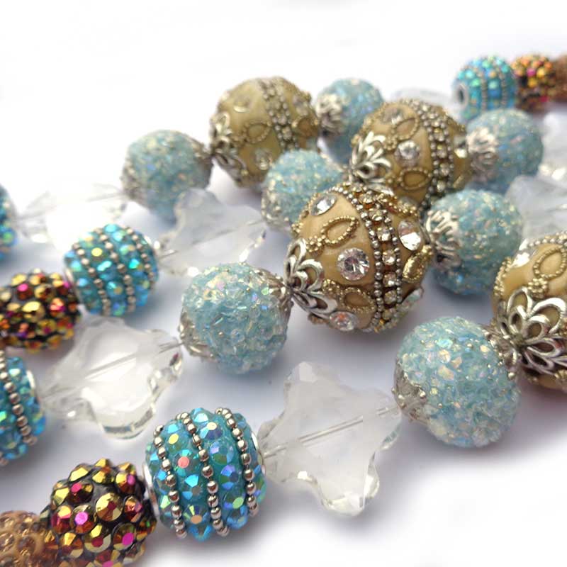 Bohemian Bead Strands Mixed Beads 155 Blue & Tan
