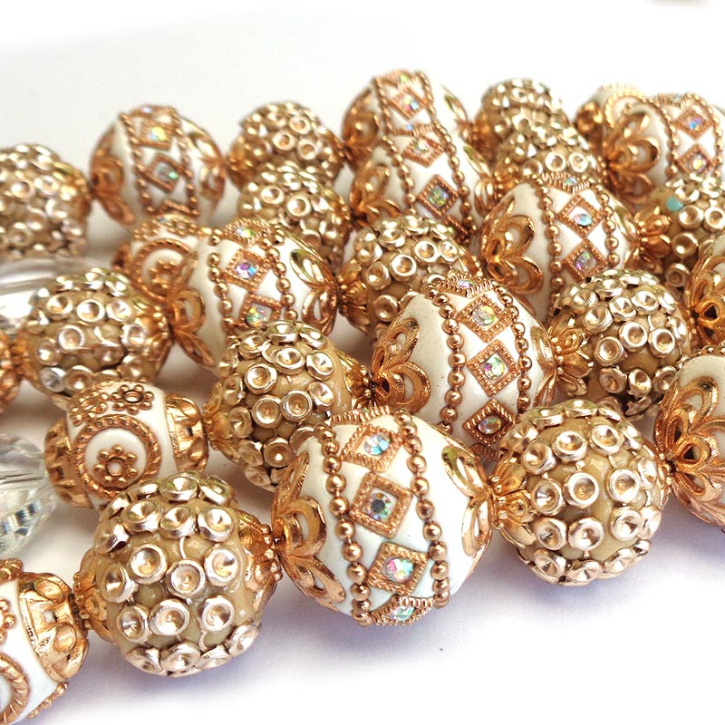 Bohemian Bead Strands Mixed Beads 156 White & Gold