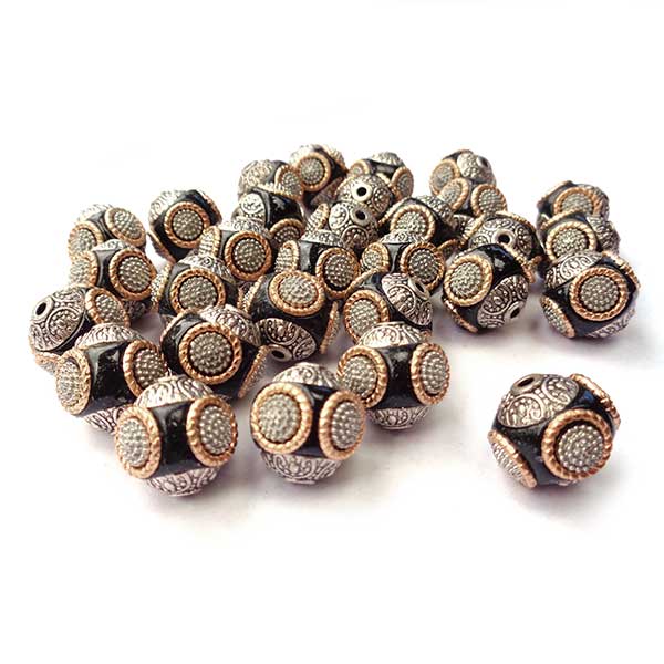 Kashmiri Style Beads Round 15mm (1) Style 001N Black Gold Ring