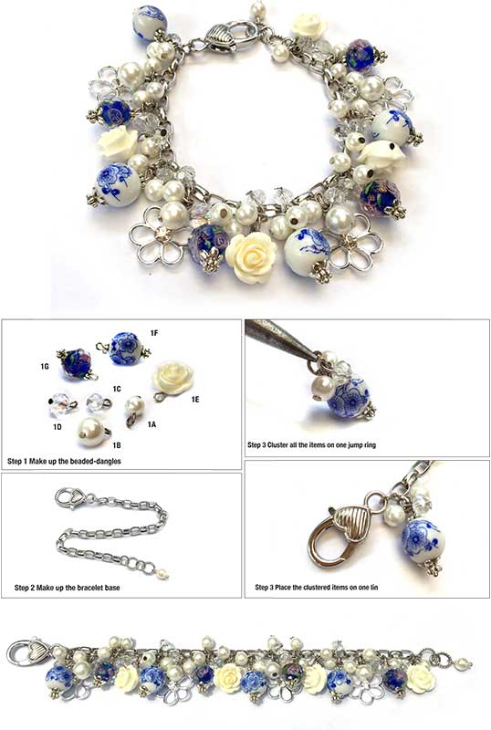 Jewellery Beading Kit Vintage Spring Charm Bracelet - Blue & White