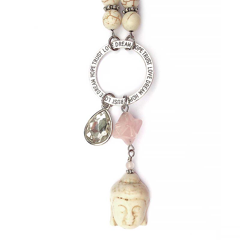 Jewellery Beading Kit Gemstone Long Necklace Rose Quartz & White Howlite Buddha