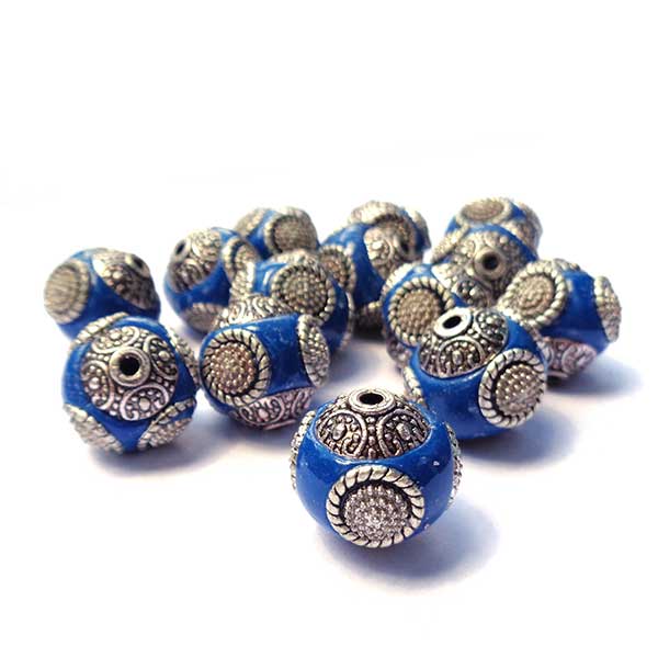 Kashmiri Style Beads Round 15mm (1) Style 001E Dark Blue