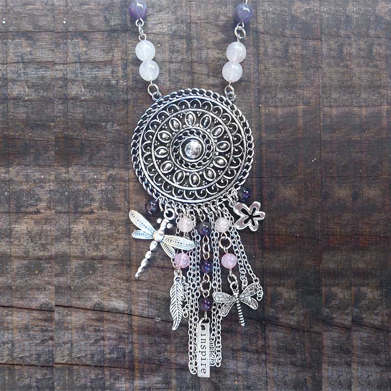 Jewellery Beading Kit Dragonfly Dreamcatcher Necklace - Amethyst & Rose Quartz