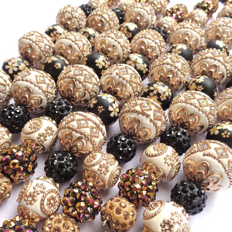 Bohemian Bead Strands Mixed Beads 131 Black & Gold
