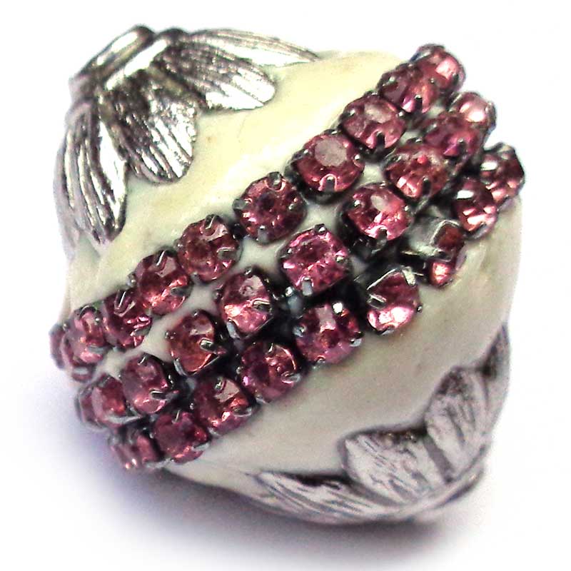 Kashmiri Style Beads Oval 24x22mm (1) Style 00MIS-S Cream w/Pink Rhinestone