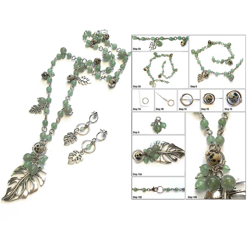 Jewellery Beading Kit Monstera Green Aventurine Necklace & Earring Set