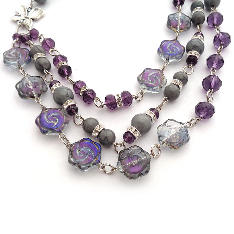 Jewellery Beading Kit Purple Orchid Three Strand Necklace