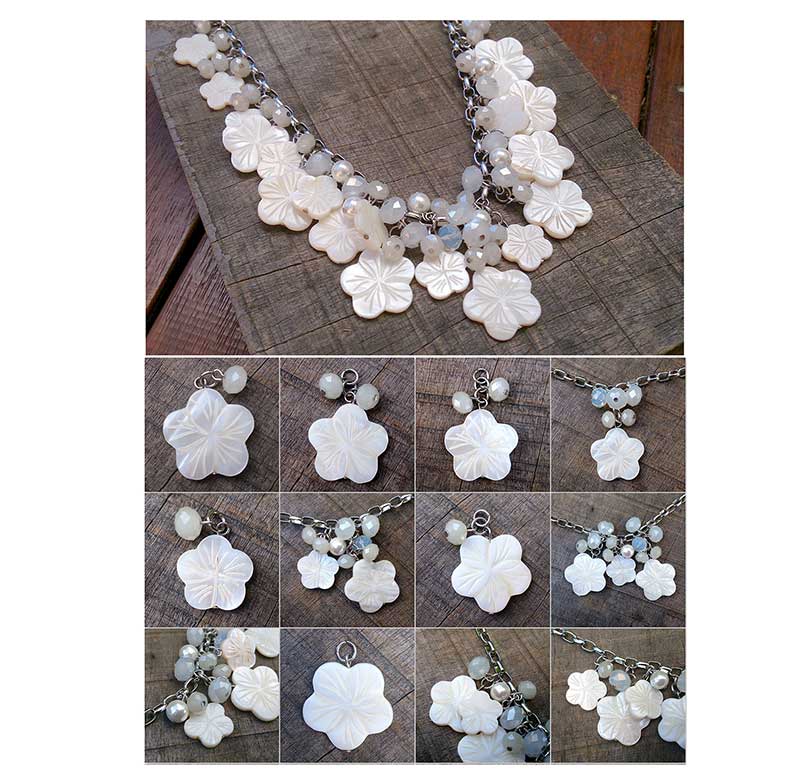 Jewellery Beading Kit Beaded Clustered Necklace - Shell Flowers, Pearls & Crystals