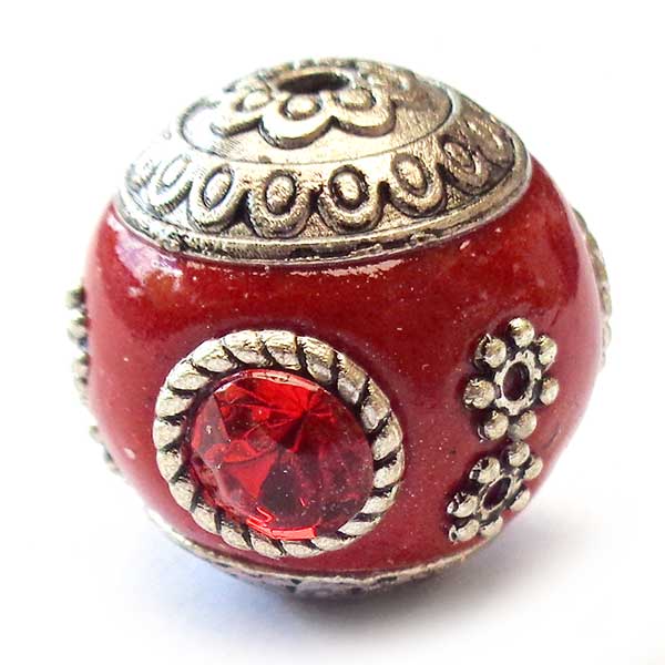 Kashmiri Style Beads Round 18mm (1) Style 00MIS-Q Red