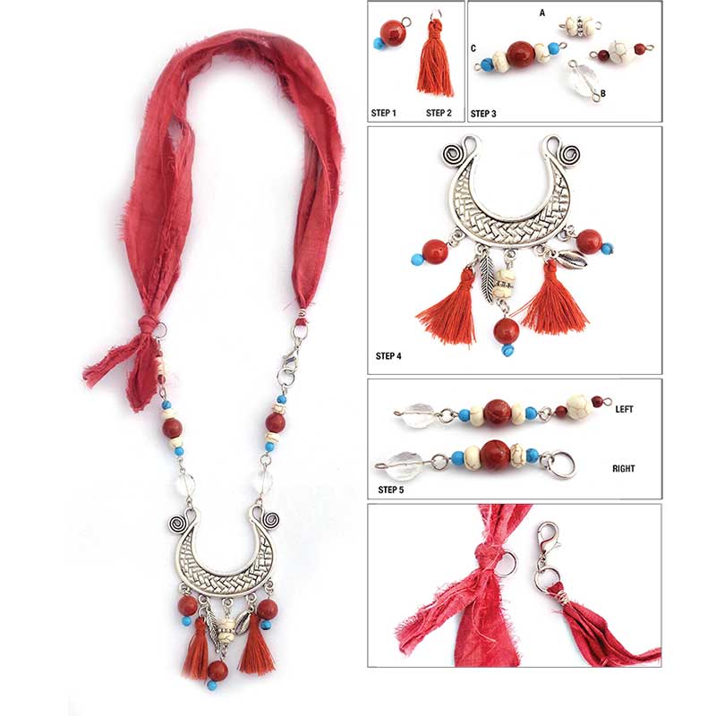 Jewellery Beading Kit Sari Silk Red Jasper Necklace & Earrings Set