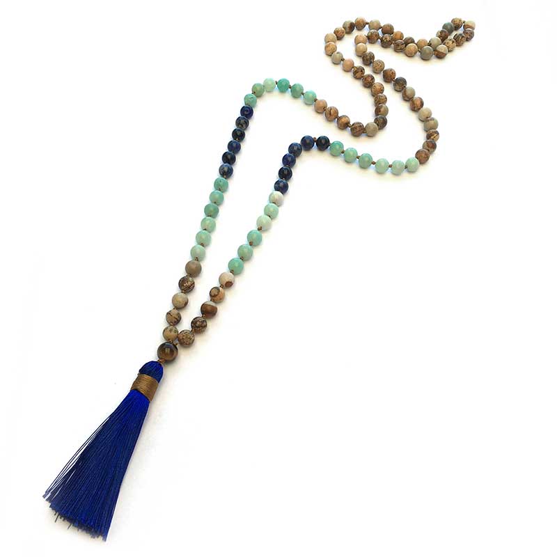 Jewellery Beading Kit Hand Knotted Tassel Necklace - Picture Jasper, Amzonite & Sodalite