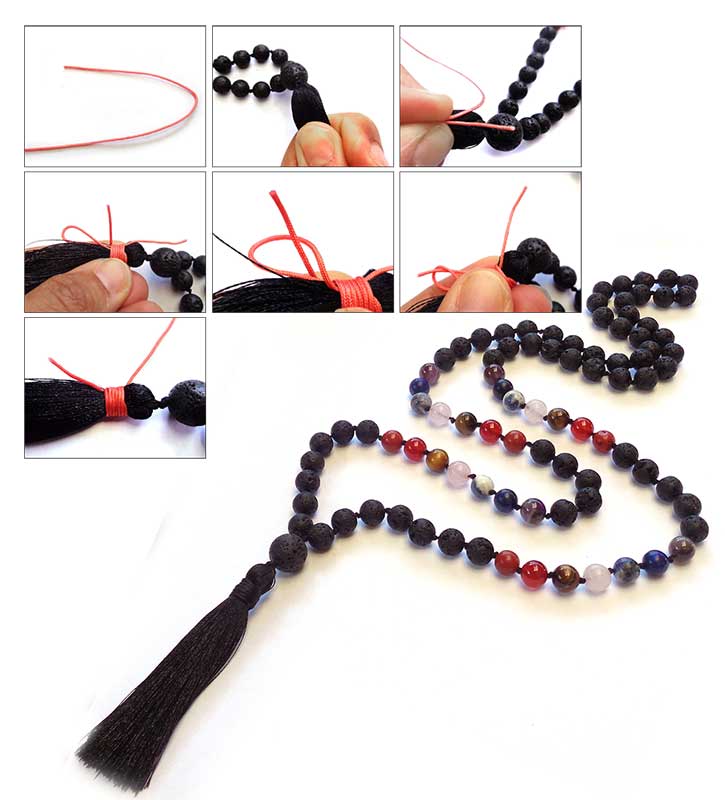 Jewellery Beading Kit Hand Knotted Lava Stone Diffuser Chakra Necklace 