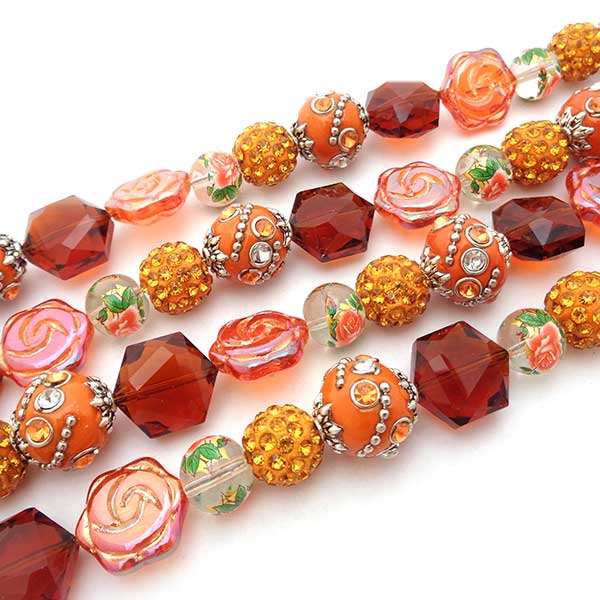 Bohemian Bead Strands Mixed Beads 126 Orange & Topaz