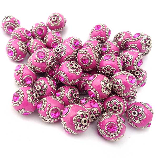Kashmiri Style Beads Round 19x20mm (1) Style 015 Pink