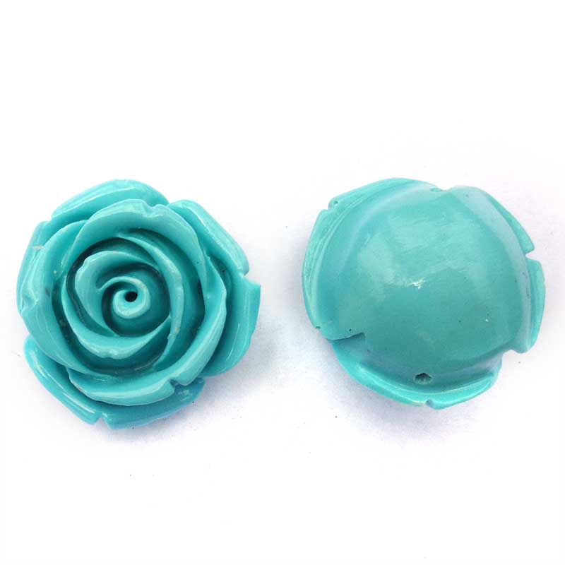 Coral Beads Synthetic Carved Flowers Roses 25mm (1) Green