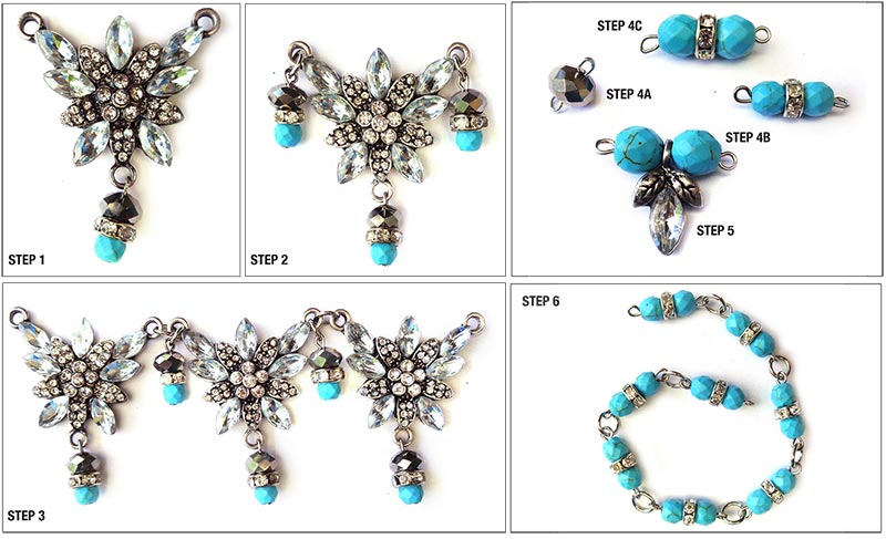 Jewellery Beading Kit Turquoise & Rhinestone Necklace