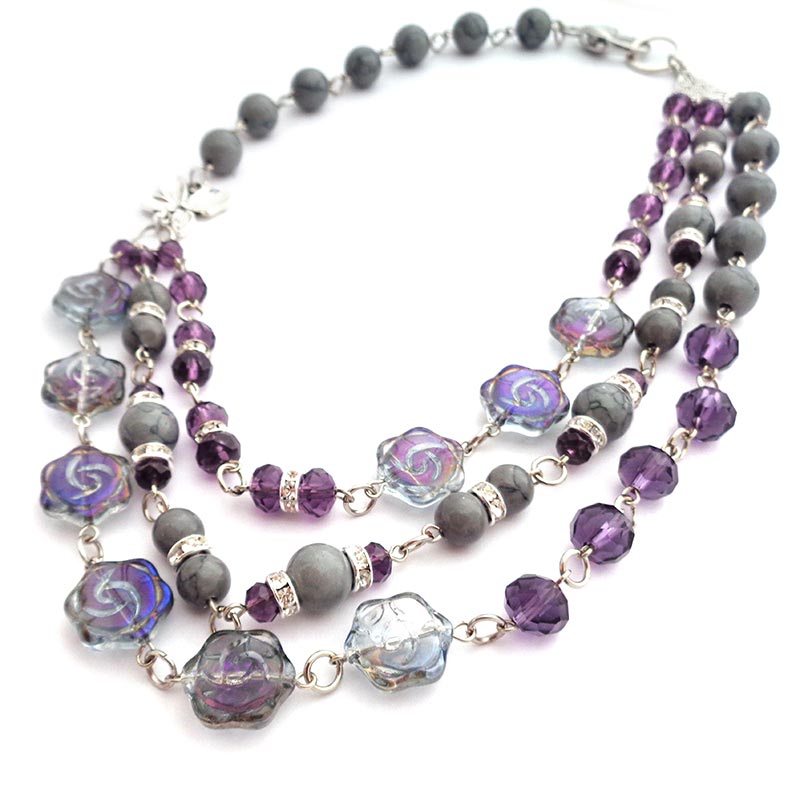 Jewellery Beading Kit Purple Orchid Three Strand Necklace