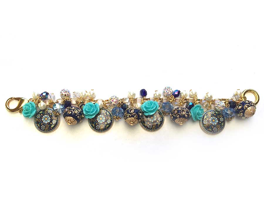 Jewellery Beading Kit Charm Bracelet Blue Mandala - Gold