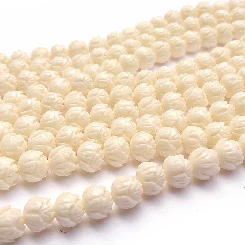 Synthetic Coral Beads Carved Lotus Flowers 9mm (30) Cream