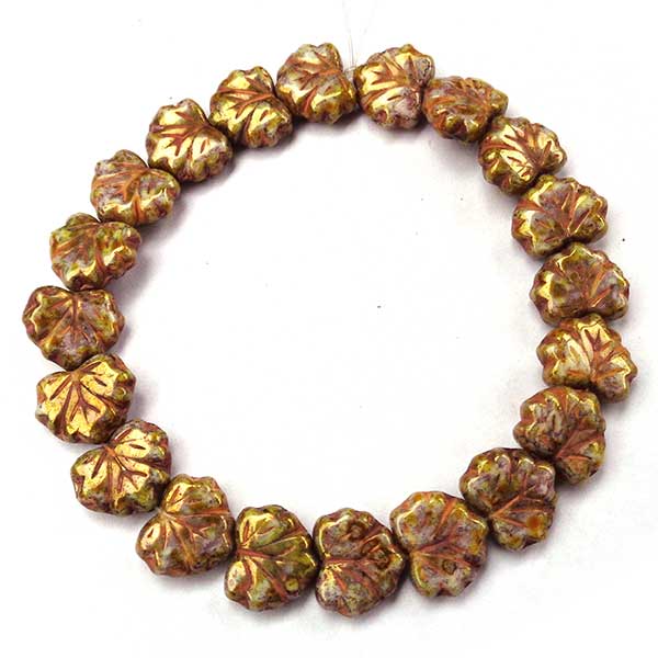 Czech Glass Beads Leaf Maple 10x13mm (10) 012