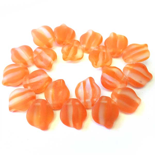 Czech Glass Beads Petal Top Drilled 14x12mm (20) Orange Stripes 039