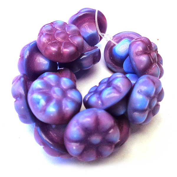 Czech Glass Beads Flower Grape Button 10mm (15) Blue/Purple 091