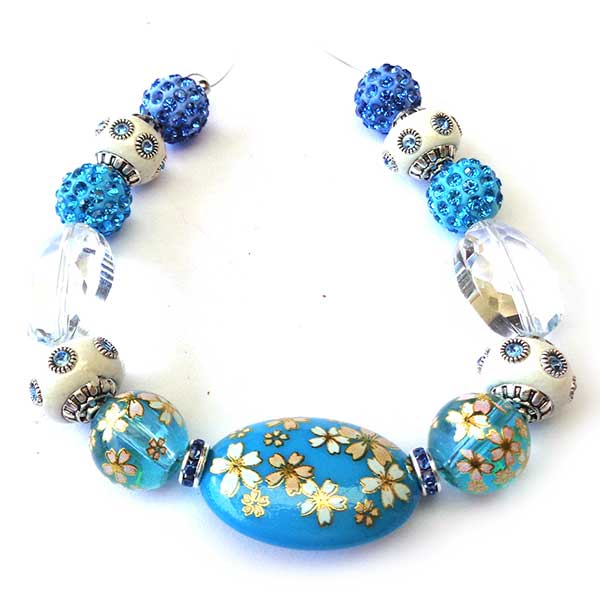 Bohemian Bead Strands Mixed Beads 103 Aqua Floral