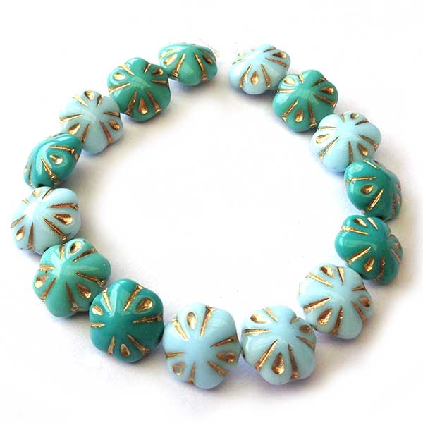 Czech Glass Beads Flower 11mm (15) Turquoise Mix 133