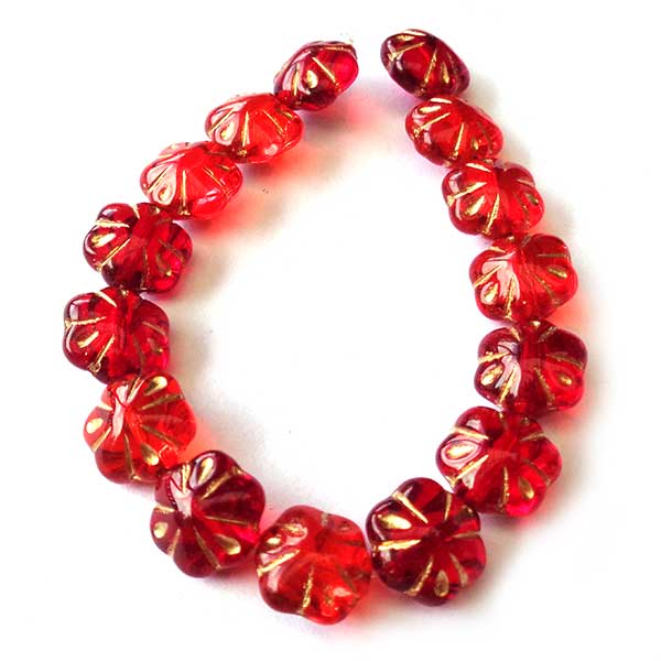 Czech Glass Beads Flower 11mm (15) Red 134
