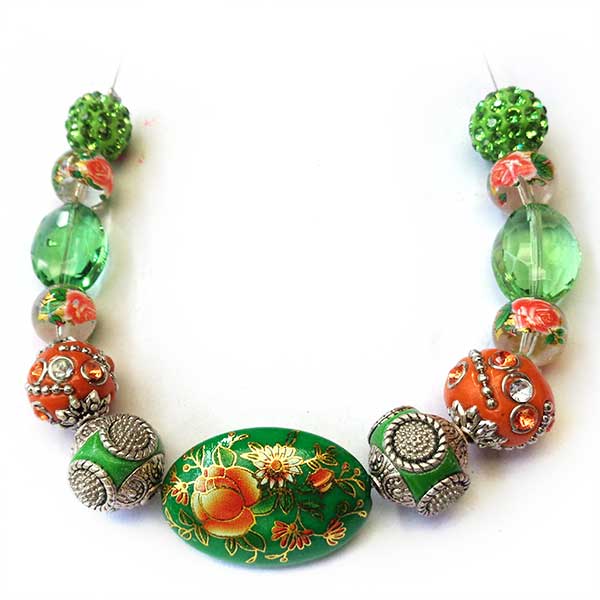 Bohemian Bead Strands Mixed Beads 136 Green & Orange