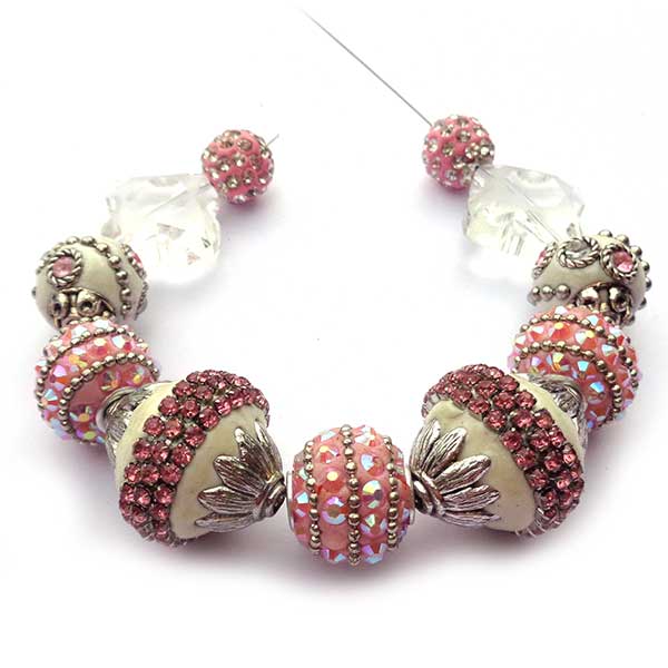 Bohemian Bead Strands Mixed Beads 152 Pink & Cream