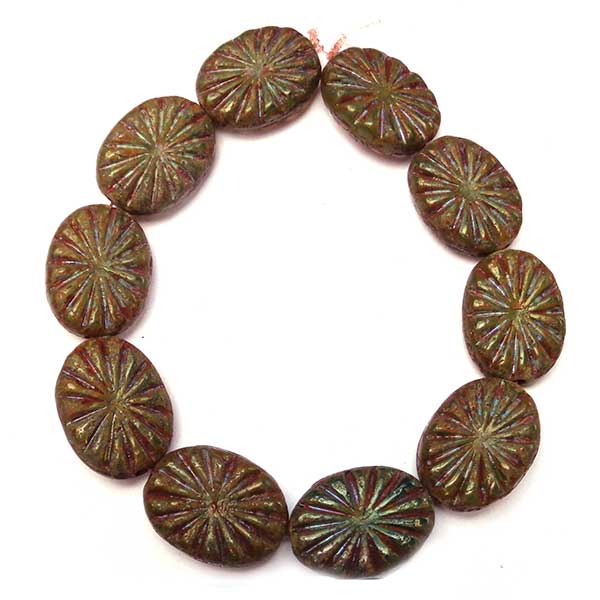 Czech Glass Beads Ovals Carved 17x14mm (10) 157