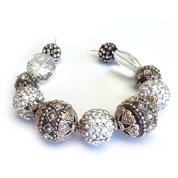 Bohemian Bead Strands Mixed Beads 157 Grey & Silver