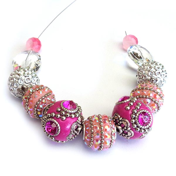 Bohemian Bead Strands Mixed Beads 159 Pink