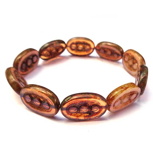 Czech Glass Beads Oval Carved Three Circles 18x12mm (10) 162