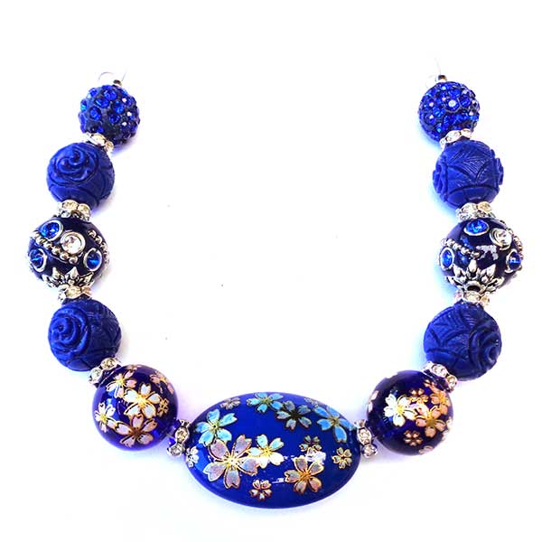 Bohemian Bead Strands Mixed Beads 078 Blue Floral