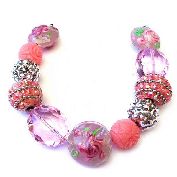 Bohemian Bead Strands Mixed Beads 080 Pink