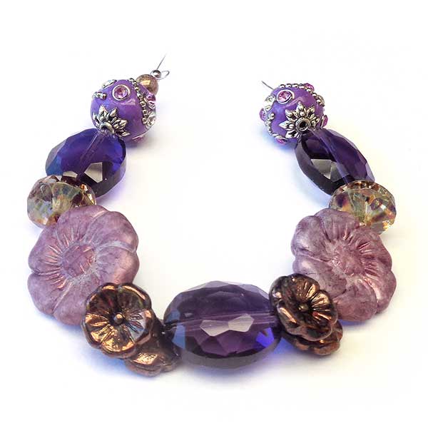 Bohemian Bead Strands Mixed Beads 098 Czech Purple Flower Mix