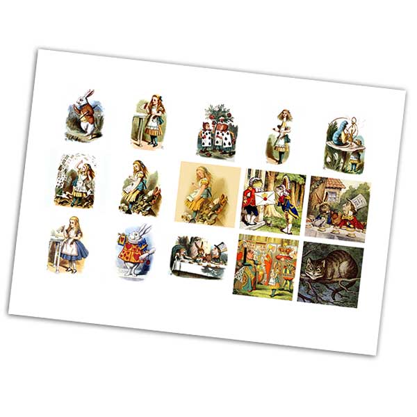 Printed Collage Sheet Alice in Wonderland 25mm Squares - 150gsm Coated Paper