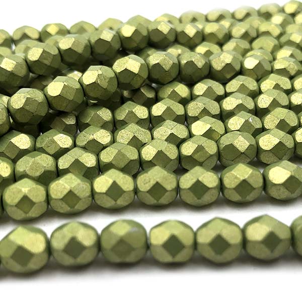 Czech Faceted Round Firepolished Glass Beads 6mm (25) ColorTrends: Saturated Metallic Lime Punch