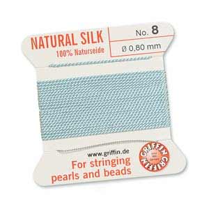 Griffin Natural Silk Beading Cord & Needle Size 8 0.8mm (2 Metres) Turquoise