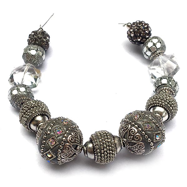 Bohemian Bead Strands Mixed Beads A025 Silver
