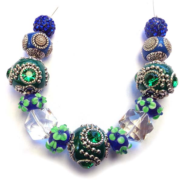 Bohemian Bead Strands Mixed Beads A007 Green & Blue