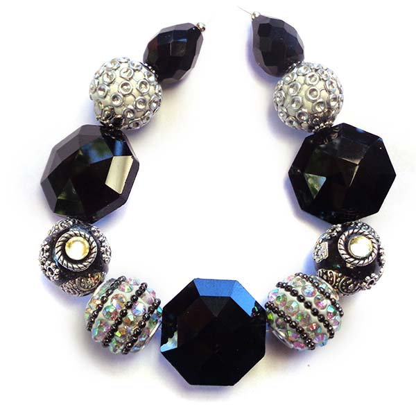 Bohemian Bead Strands Mixed Beads A010 Black Hexagon