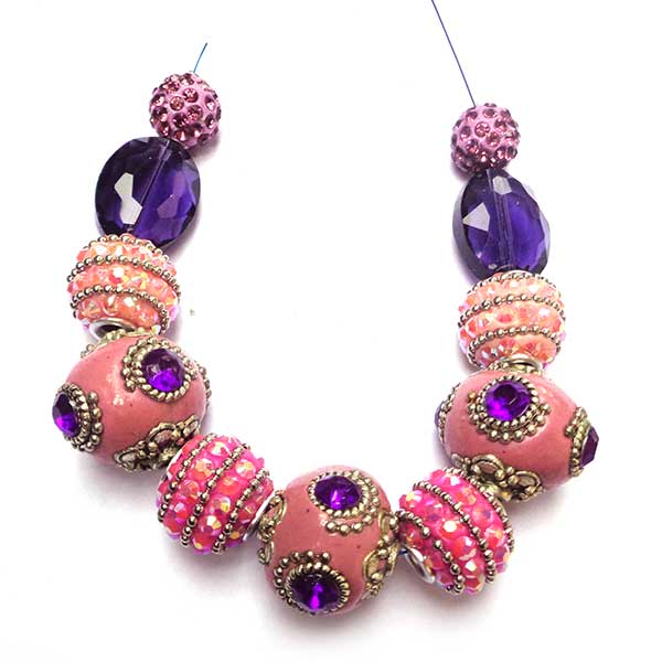 Bohemian Bead Strands Mixed Beads A013 Pink & Purple