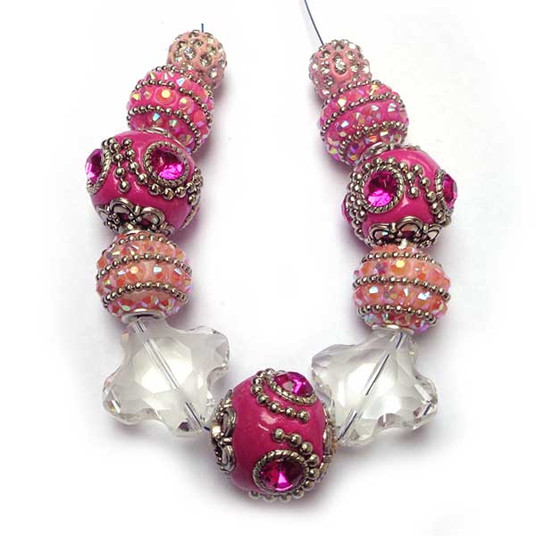 Bohemian Bead Strands Mixed Beads A014 Pink