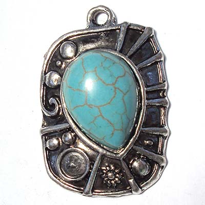 Cast Metal Pendant Resin Focal Abstract Small 34x23mm (1) Blue Antique Silver