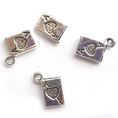 Cast Metal Charm Cards Ace of Hearts 13x10mm (10) Antique Silver