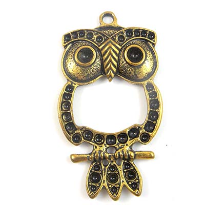 Cast Metal Pendant Owl Hollow Body 57x30mm (1) Antique Gold - Can hold rhinestone