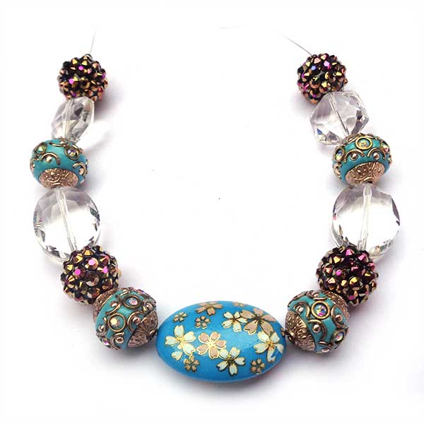 Bohemian Bead Strands Mixed Beads 107 Aqua Floral